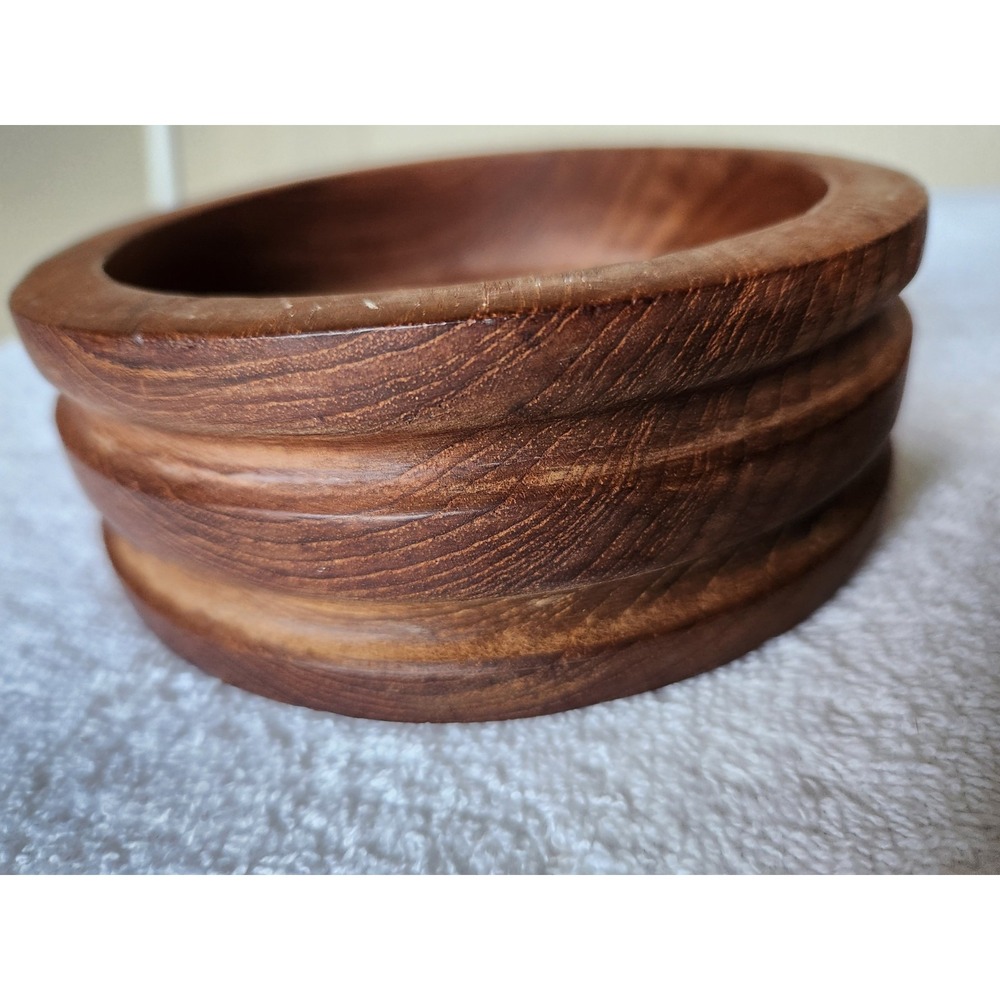 2Vintage Solid Teak Wood Round Deep Salad Serving  Bowl Genuine Thailand 6"